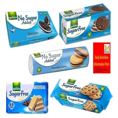Image of Gullon Sugar Free Biscuits chocolate Mixed Variety Selection Diabectic friendly Pack (5 Pack) chip, cocoa sandwich, dark digestive, wafer by zamfoods
