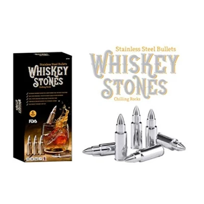 Image of URBANESSENTIALS 6 Bullet Whisky Rocks Cooler Ice Stones for Drinks Chilling Cubes Liquor Reusable Metal Whiskey Stone Keep Beverage Cold