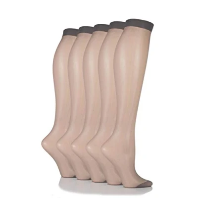 Image of Women&#039;s 5 Pair SOCKSHOP 15 Denier Knee Highs Mid Grey