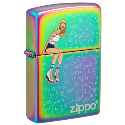 Image of Zippo Windproof Lighter Roller Skate Girl Design Multi Color Refillable for Lifetime Use Gift Box Metal Construction Made in USA, One Size