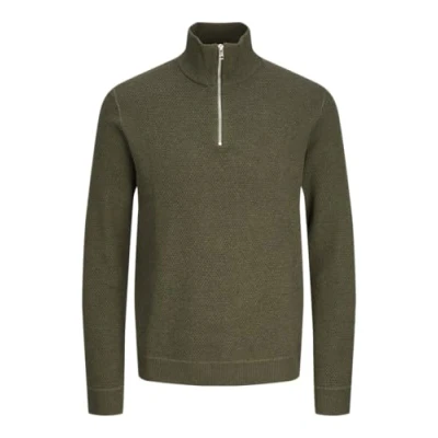 Image of JACK &amp; JONES Men&#039;s Jprbluchrister Knit Half Zip Jumper, Olive Night/Detail: Melange, M