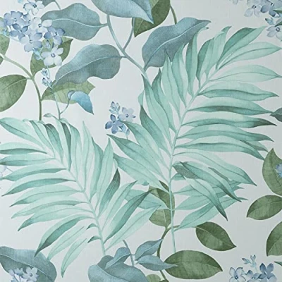 Image of Eden Tropical Grey Wallpaper Textured Green Blue Jungle