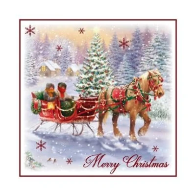 Image of Eurowrap Assorted Christmas Cards Xmas Carriage, 2 Designs Merry and Seasons Greetings Pack of 12