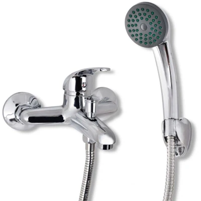 Image of vidaXL Modern Bath Shower Mixer Tap Kit with Handheld Showerhead, 1.5m Stainless Steel Hose, Wall Mounted, Zinc Alloy Body, Ceramic Disc Cartridge, Chrome Finish.