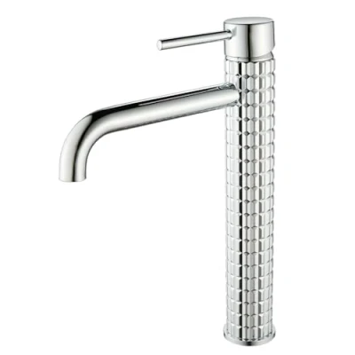 Image of Chrome Bathroom Sink Mixer Taps Brass Basin Tap 1 Hole Silver Tall Single Lever Water with Pop Up Waste