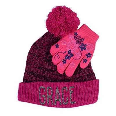 Image of TeddyTs Personalised Bobble Hat &amp; Glove Set (Pink)