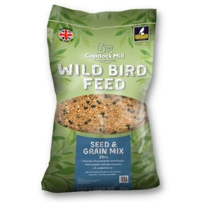Image of Copdock Mill Wild Bird Seed &amp; Grain Mix 20kg Bag All Year Round High Energy Food 100% Natural Ingredients Including Sunflower Seeds and Peanuts