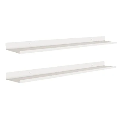 Image of MILUKA Set 2 Floating Shelf White 110 cm Metal Shelves for Picture and Photo Bedroom, Kitchen Storage Bathroom in Home Decor Wall (2. White)