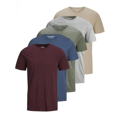 Image of JACK &amp; JONES Male T Shirt Plain Crew Neck Shirt, 5 Pack (Pack D), 3XL