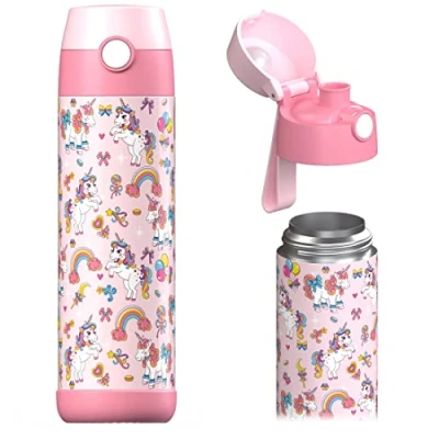 Image of JARLSON® &quot;MALI&quot; Children&#039;s Water Bottle, Thermal Stainless Steel BPA Free, Leak Proof, Bottle with Chug Lid, for School, Nursery, 350 ml (Unicorn, 500 ml)