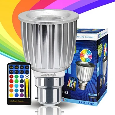 Image of 5w RGB LED Bulb Colour Changing B22 Bayonet Cap Mood Spot Light Remote Controlled