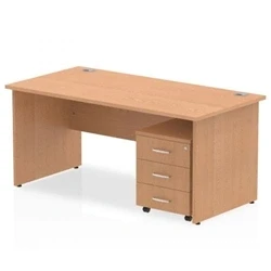 Image of Impulse 1800x800mm Desk Oak Panel Leg with 3 Drawer Mobile Pedestal