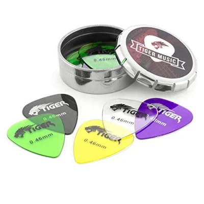 Image of Guitar Picks with Storage Tin 12 Gel Plectrums 0.46mm TIGER GAC46