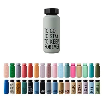 Image of Design Letters insulated stainless steel water bottle 500 ml Double Walled vacuum flask for hot and cold Thermos travel gym BPA BPS free Grey Green