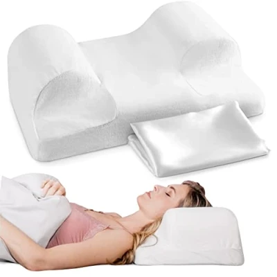 Image of YourFacePillow Ergonomic Cervical Memory Foam Pillow for Back Sleeping Neck &amp; Shoulder Support Best Sleep Alignment Standard with Satin Case