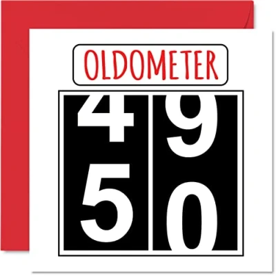 Image of Fun 50th Birthday Cards for Men Woman Oldometer Happy Card Dad Mum Grandad Nanny Grandma Uncle Auntie Cousin Friend, 145mm x Greeting Cards,