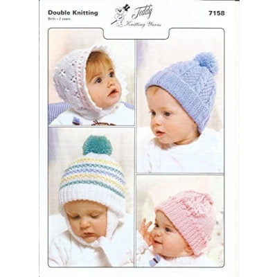 Image of Knitting Pattern for Doll or Baby Hats, Create 4 Lovely Designs! Number: 7158