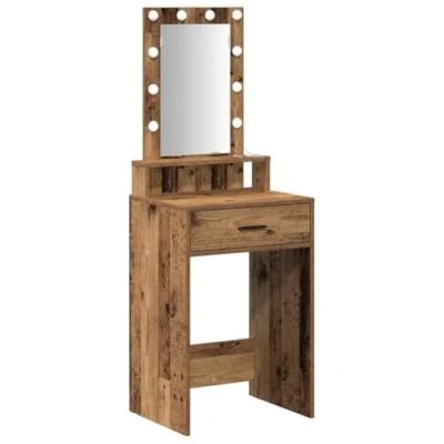 Image of vidaXL Dressing Table with LED Lights Old Wood 50x41x140 cm
