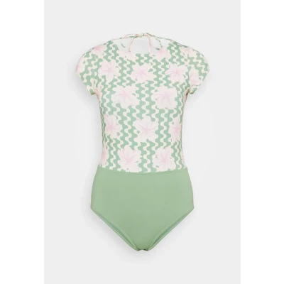 Image of Roxy Hibiscus DAZE Onesie Swimsuit, Women&#039;s, Size: XXL, Basil