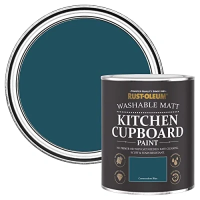 Image of Rust Oleum Blue Kitchen Cupboard Paint in Matt Finish Commodore 750ml