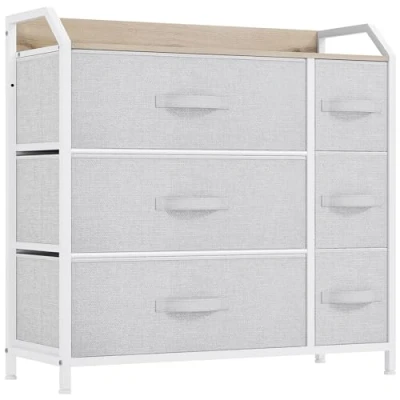 Image of YITAHOME Chest of Drawer With 6 Drawers for Bedroom Fabric Dresser Storage Handles Metal Frame Living Room, Hallway, Nursery, Light Gray