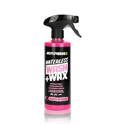 Image of Motoverde Waterless Wash + Wax Non Scratch, Dual Action Cleaner with Carnauba &amp; Berry Bubblegum Fragrance Waterless, Biodegradable, Streak Free Shine Safe for All Motorcycle Surfaces