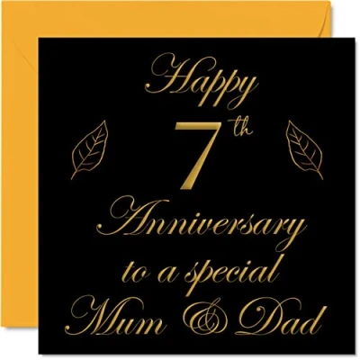 Image of Special Copper Anniversary Card for Dad Mum Parents &amp; Happy 7th Wedding Cards from Son Daughter Family, 145mm x Greeting Seventh Anniversaries