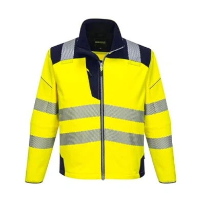 Image of Portwest T402 Men&#039;s PW3 Hi Vis Safety Jacket Windproof Water Resistant High Visibility Reflective Softshell Yellow/Navy, 4X Large