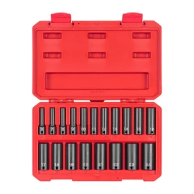 Image of TEKTON 3/8 Inch Drive Deep 12 Point Impact Socket Set, 19 Piece (6 24 mm) SID91307