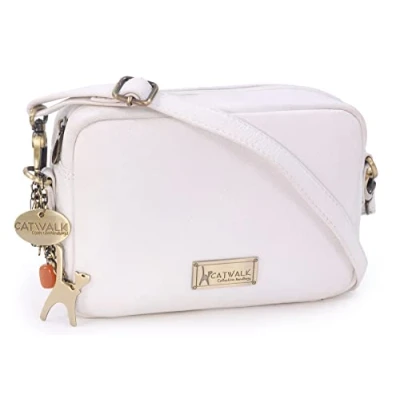 Image of Catwalk Collection Handbags Ladies Small Leather Cross Body Bag Women&#039;s Messenger Camera Adjustable Strap POLLY White