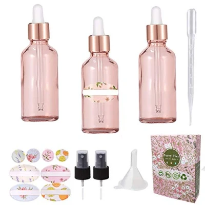 Image of Ferry Pier 3 Pack Small Fine Mist Spray Bottles for Essential Oils, Blue Glass Refillable Bottle Garden (Dropper Rose)