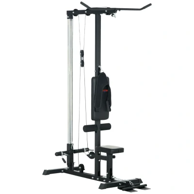 Image of SPORTNOW Pull Up Station with Adjustable Seat, Power Tower for Chin Up, Lat Down Exercises, Multi Function Fitness Equipment Flip Footplate, Home Gym Black