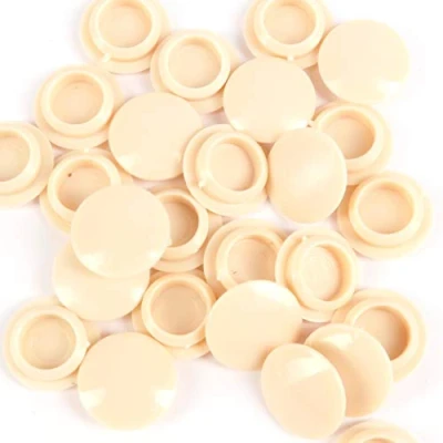 Image of 50x Beige Plastic Furniture Screw Cover Caps 8mm Push On Fit Covers Oak Beech Pine Wood Colour
