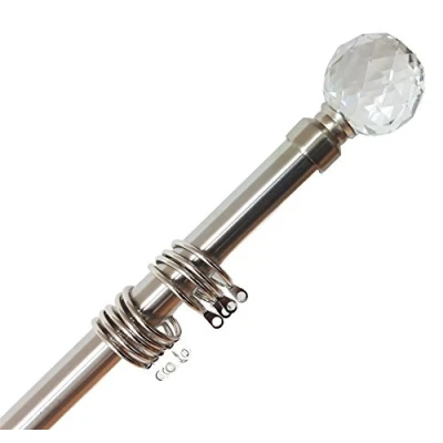 Image of Home Harmony® Crystal Ball Finial Telescopic Extendable Curtain Pole set In Black or Silver and Matching Holdbacks Available (Silver, 120 210 cm)