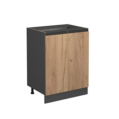 Image of Vicco Kitchen base cabinet Raul, Gold power oak/Anthracite, 60 cm J Shape, without worktop