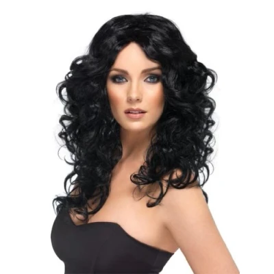 Image of Smiffy&#039;s Glamour Wig with Curls (Long, Black)