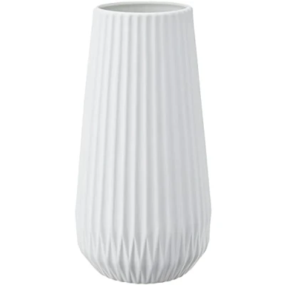 Image of Bloomingville, Matte White Round Stoneware Fluted Vase with Embossed Lines