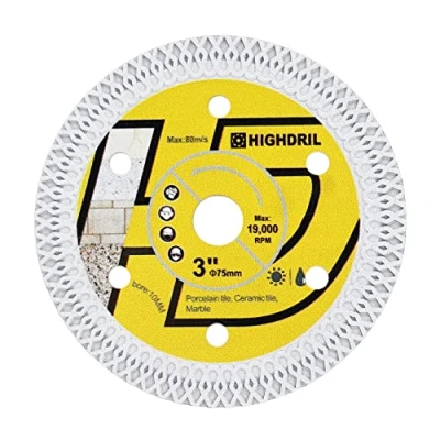 Image of HIGHDRIL 5PCS Diamond Disc Tile 75 mm X 10 Arbor Mesh Saw Blade for Hard Ceramic Porcelain Tiles Granite