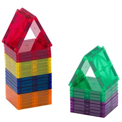 Image of Playmags Magnetic Building Blocks Tiles 30 Pcs for Kids with Stronger Magnets, Sturdy, Super Durable Vivid Clear Colors STEM Toys