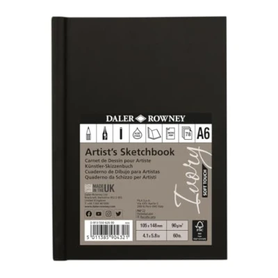 Image of Daler Rowney Ivory Sketchbook, Soft Touch Harbound, 90gsm, A6 Portrait, Natural White, 78 Sheets, Ideal for Professionals