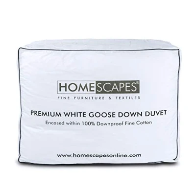 Image of HOMESCAPES Single Duvet 4.5 Tog, Luxury Ethical White Goose Down Quilt, Anti Allergy 100% Cotton Cover Proof Summer Bed Duvets, Washable, RDS &amp; OEKO TEX Certified
