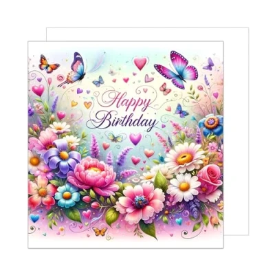 Image of Edition Seidel Premium Square Birthday Card with Envelope. Greeting Happy For Her Female Friend Mum Aunt Grandma Daughter Niece Colleague Colorful Motive (GQ271 SW024)