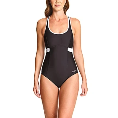 Image of Zoggs Women&#039;s Dakota Crossback Black/White 32 One Piece Swimsuit