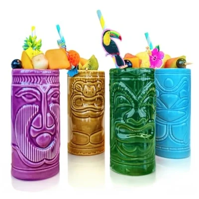 Image of mikamax Tiki Mugs Cocktail Glasses Set of 4 Original