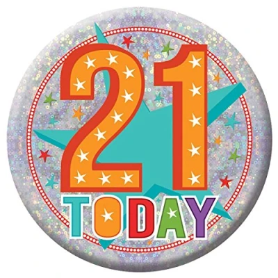 Image of Amscan 9900834 21 Today Holographic Badge Party Favor 15cm 1 Pc