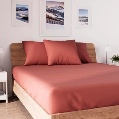 Image of Soleil d&#039;ocre, Jersey Fitted Sheet, Cotton, Red, 140 x 190 cm