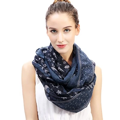 Image of Lina &amp; Lily Christmas Pattern Print Lightweight Snood Scarf (Blue A)