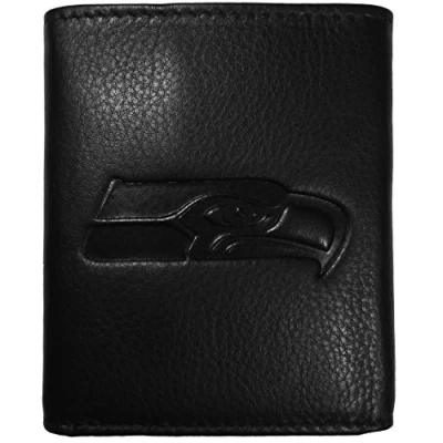 Image of Siskiyou NFL Sports Mens Seattle Seahawks Embossed Leather Tri fold Wallet One Size Black