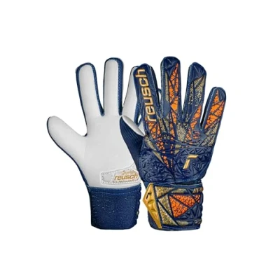 Image of Reusch Attrakt Starter Grip Goalkeeper Gloves for Adults with Negative Cut and Outstanding Grip, Blue/Gold, 10