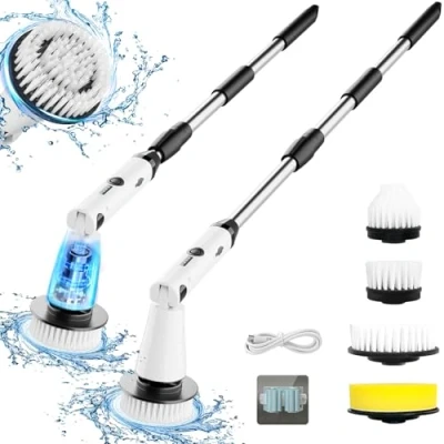 Image of Electric Spin Scrubber, 2024 New Bathroom Cleaner, Power Shower Cleaning Brush with Extendable Handle &amp; 4 Heads, Scrubber for Bathtub Tile Grout Kitchen Window and Floor